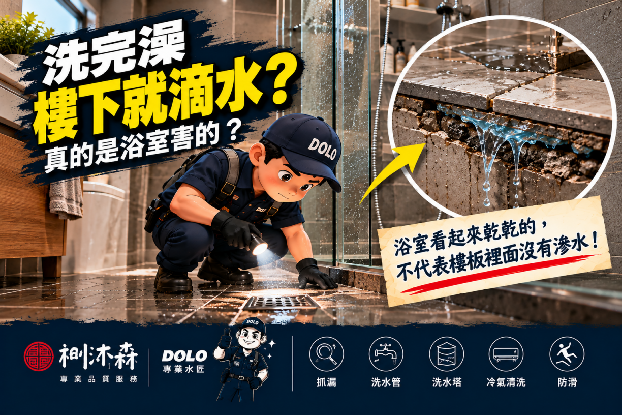 洗完澡樓下就滴水？浴室看起來沒漏水，問題可能藏在樓板裡！